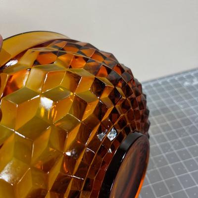 AMBER Glass Ware Block Optic Bowl