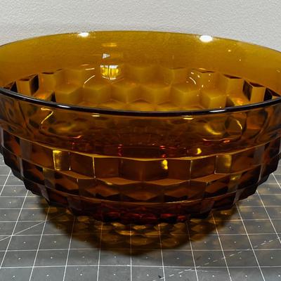 AMBER Glass Ware Block Optic Bowl