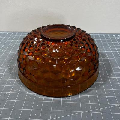 AMBER Glass Ware Block Optic Bowl