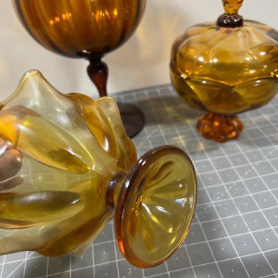 Decorative Amber Glass Vases and Covered Dishes