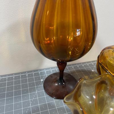 Decorative Amber Glass Vases and Covered Dishes