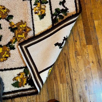 Large Yellow Floral Hook Rug, Hand Crafted