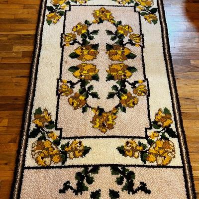 Large Yellow Floral Hook Rug, Hand Crafted