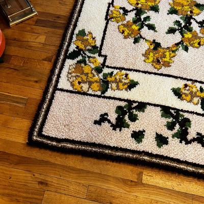 Large Yellow Floral Hook Rug, Hand Crafted