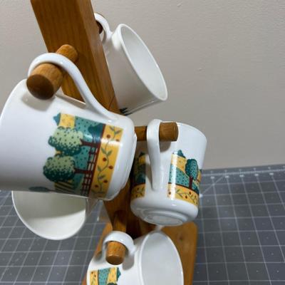 Corning Cup Set with Trees on a Cup Tree 