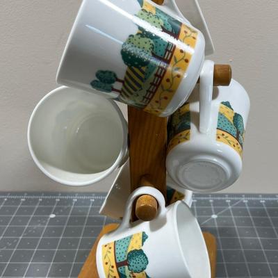Corning Cup Set with Trees on a Cup Tree 