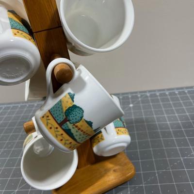 Corning Cup Set with Trees on a Cup Tree 