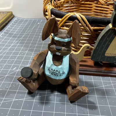 3 WOOD Figurines with a lovely Basket