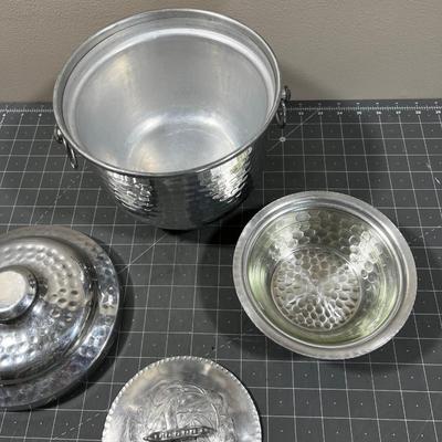 Aluminum Serving items: Vegetable Bowl and Ice Bucket