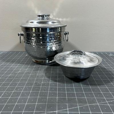 Aluminum Serving items: Vegetable Bowl and Ice Bucket