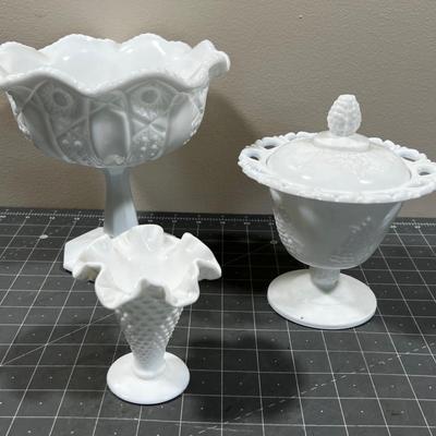 3 pieces of MILK Glass 