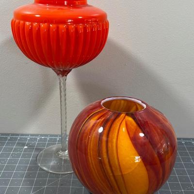 2 Pieces of Orange Vintage Glass