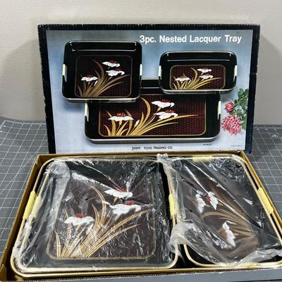 Still in the Box, NEW, Nested Lacquer Trays VINTAGE