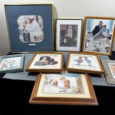 Stack of Picture Prints; Norman Rockwell etc.