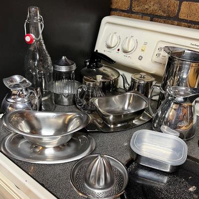 Stainless Steel Kitchen Items: Creamer, Serving Ware, Tea Kettle etc.