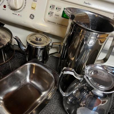 Stainless Steel Kitchen Items: Creamer, Serving Ware, Tea Kettle etc.