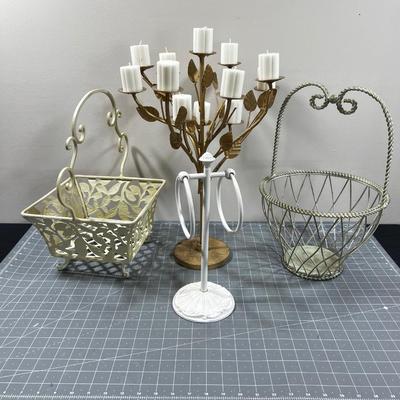 Light Metal: Candelabra, Basket, Towel Holder etc.
