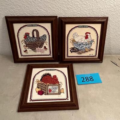 Lot of 3 Cross Stitch Chicken Pictures