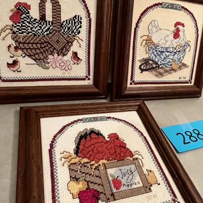Lot of 3 Cross Stitch Chicken Pictures
