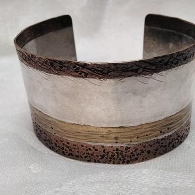 Heather Smotzer Custom Made Hammered And Designed 925/Copper Cuff 2.25" Bracelet