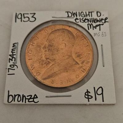 1953 Dwight D. Eisenhower bronze coin