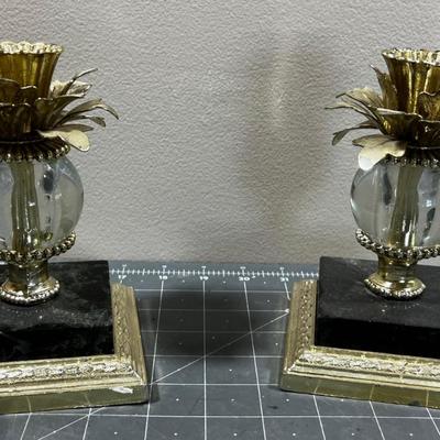 Fabulous 70' Metal & Glass Candle Sticks 