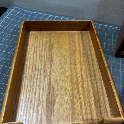 3 WOOD Items: Letter Tray, Organizer and Napkin Box