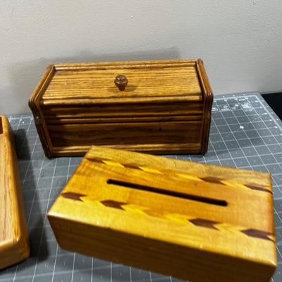 3 WOOD Items: Letter Tray, Organizer and Napkin Box
