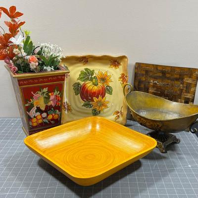 Golden Floral: Planter, Fruit Holder, Platter etc. 