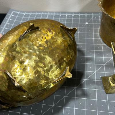Lot of Brass: Bucket, Frame Holder, Candle Sticks etc.