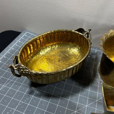 Lot of Brass: Bucket, Frame Holder, Candle Sticks etc.