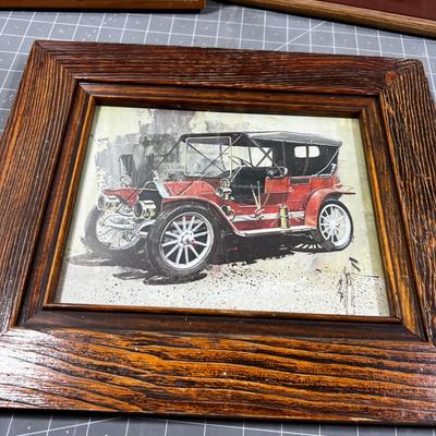 2 Car Pictures and a wood Box
