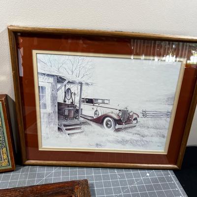 2 Car Pictures and a wood Box