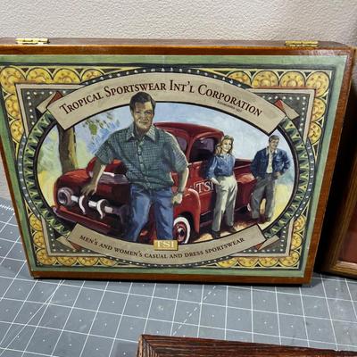 2 Car Pictures and a wood Box