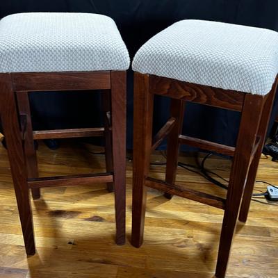 Counter Height Stools, Wood & Cotton Fabric