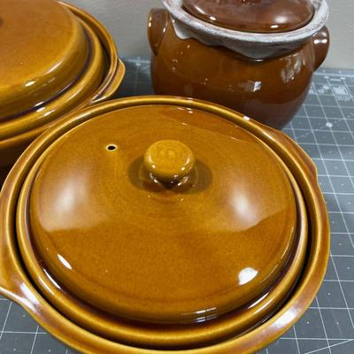 3 Crocks with Lids Stoneware