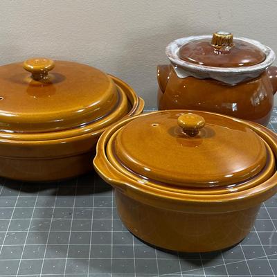 3 Crocks with Lids Stoneware