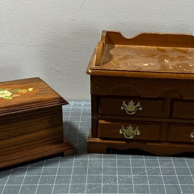 2 Jewelry Boxes with Inlayed Wood