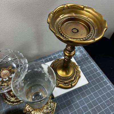 Brass Candle Stick Assortment and other dÃ©cor' items