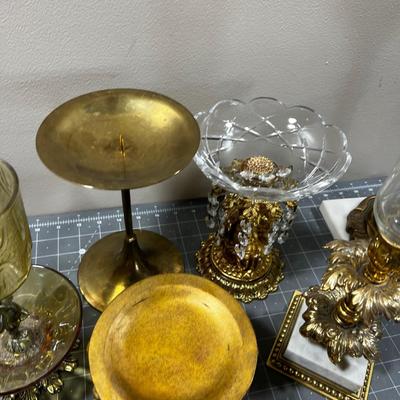 Brass Candle Stick Assortment and other dÃ©cor' items