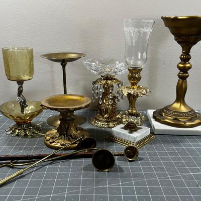 Brass Candle Stick Assortment and other dÃ©cor' items