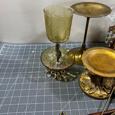 Brass Candle Stick Assortment and other dÃ©cor' items