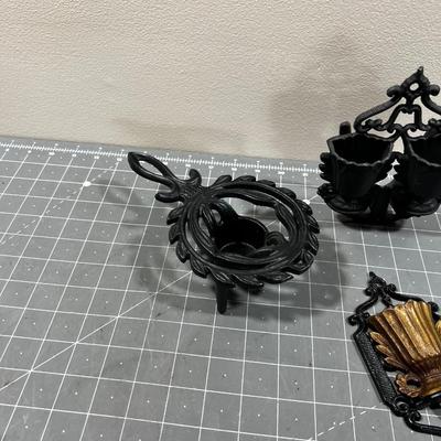 Cast Iron Trivet, Wall pocket and Match Holder