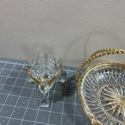 Gold Trim and GLASS: Ashtray, Candle Holder, Coasters