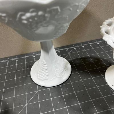3 Covered Milk Glass Compotes