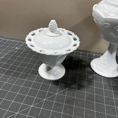 3 Covered Milk Glass Compotes