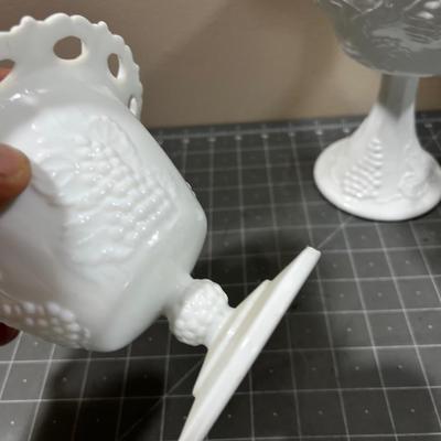 3 Covered Milk Glass Compotes