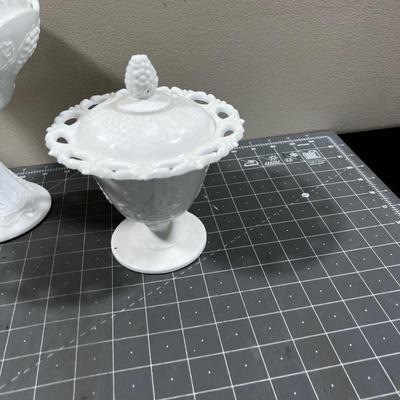 3 Covered Milk Glass Compotes