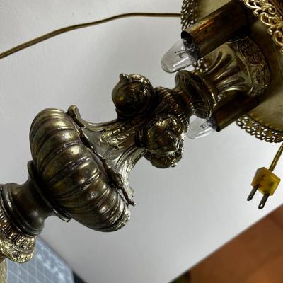 Large Brass Lamp with Satin Fringe Shade 