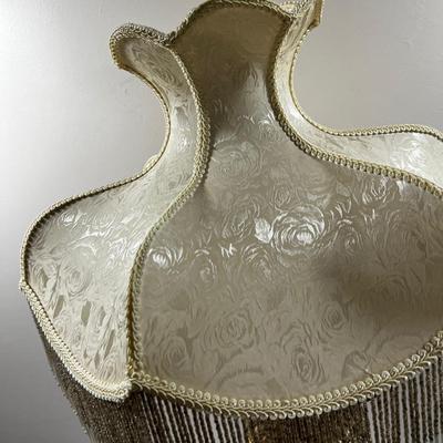 Large Brass Lamp with Satin Fringe Shade 